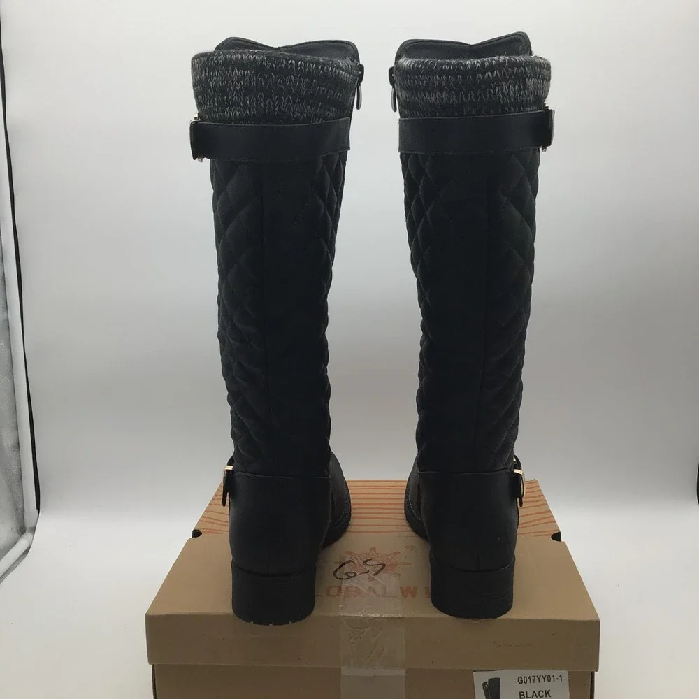 Globalwin Womens Black Quilted Knee High Riding Boots G017YY01-1 Size‎ 8 NEW